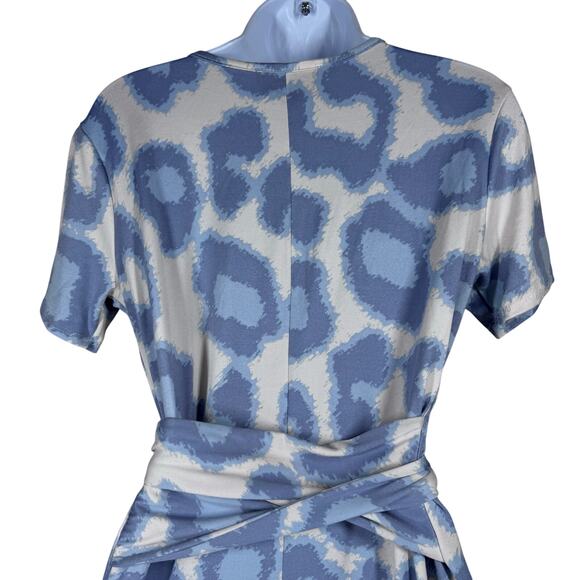 Michael Edwards Blue Animal Print Tie Front Stretch Jersey Dress Women's Large - Picture 5 of 11